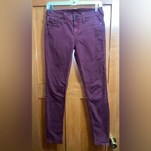 True Religion Jeans Women's 28 Burgundy Red Skinny Low-Rise VTG Y2K USA